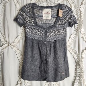 New Vintage Y2K Hollister Babydoll Gray Knit Cardigan Bettys Sz Small